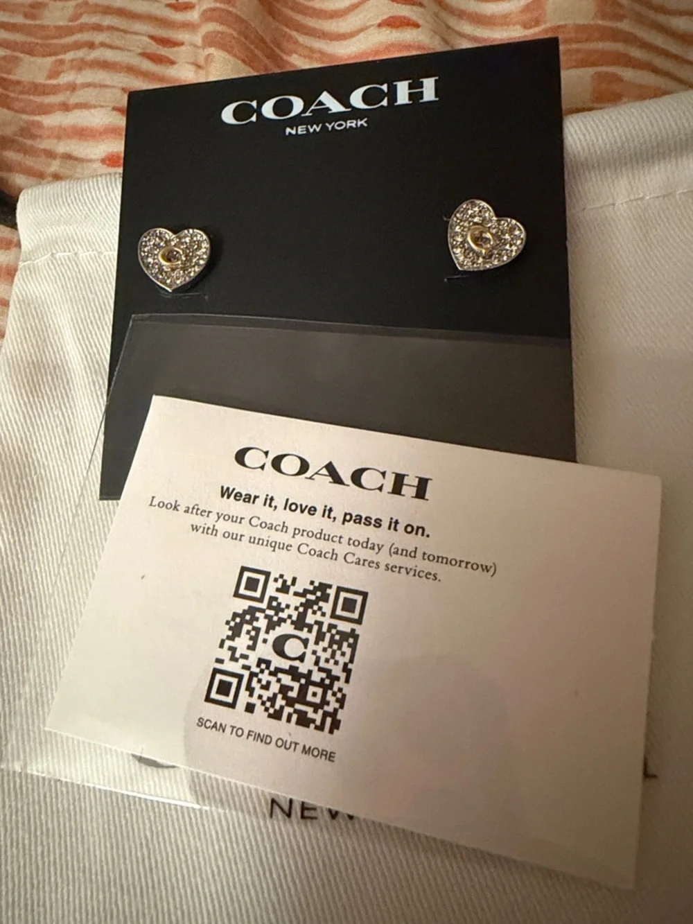 Coach Heart Pavé Stud Earrings with Gold 'C' Accent - Picture 4 of 4